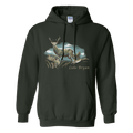 hoodie-forest green-deer duck and fish with sky behind