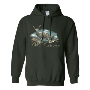 hoodie-forest green-deer duck and fish with sky behind