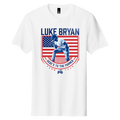tee-white-luke singing into microphone with usa flag farm tour heres to the farmer
