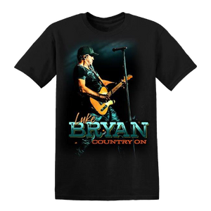 tee-black-front luke on stage with guitar country on-back tour 2023 cities country on