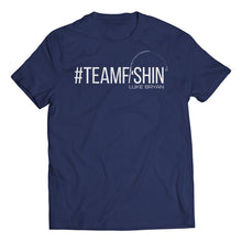 Load image into Gallery viewer, Heather Blue Team Fishin&#39; Tee with white lettering. - Front

