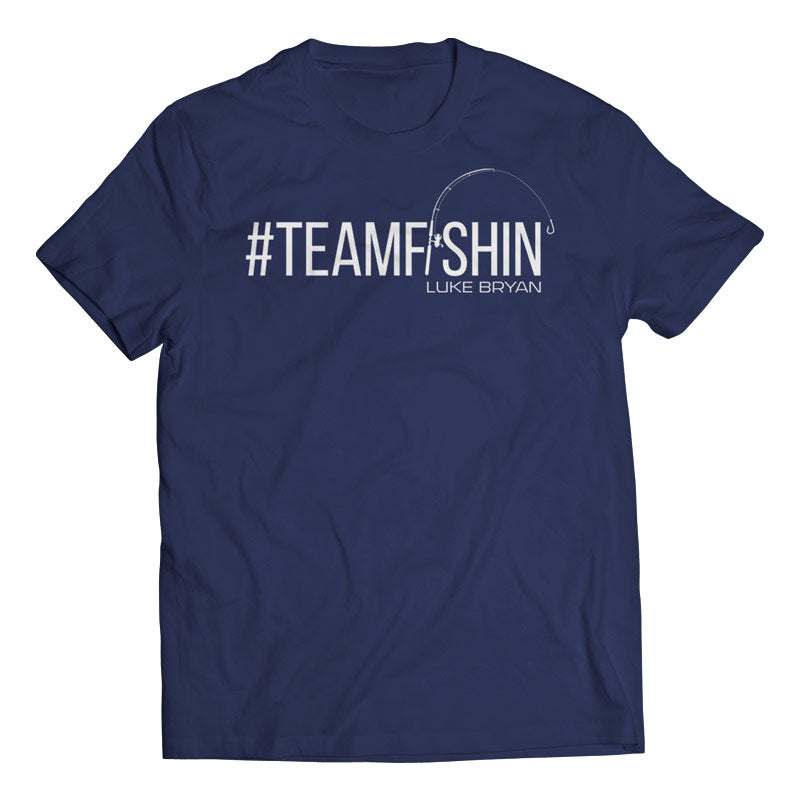 Heather Blue Team Fishin' Tee with white lettering. - Front
