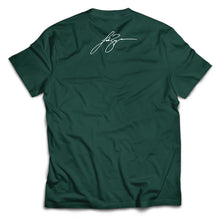 Load image into Gallery viewer, Hunter Green Team Huntin&#39; Tee with Luke signature on top.- Back
