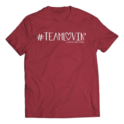 Heather red Team Lovin' Tee with white lettering. - Front