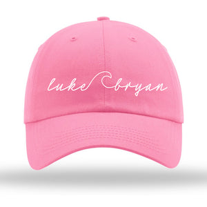 baseball hat-pink-luke bryan cursive with ocean wave 